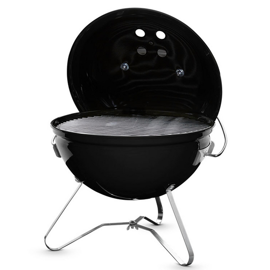 Barbacoa de carbón portátil negra abierta