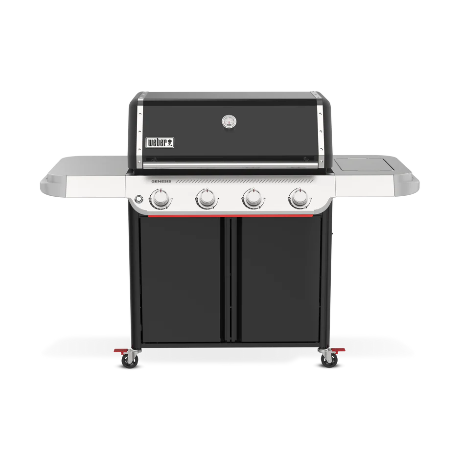 Barbacoa de gas de acero inoxidable con cuatro quemadores.