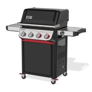 Barbacoa de gas negra con quemadores y ruedas