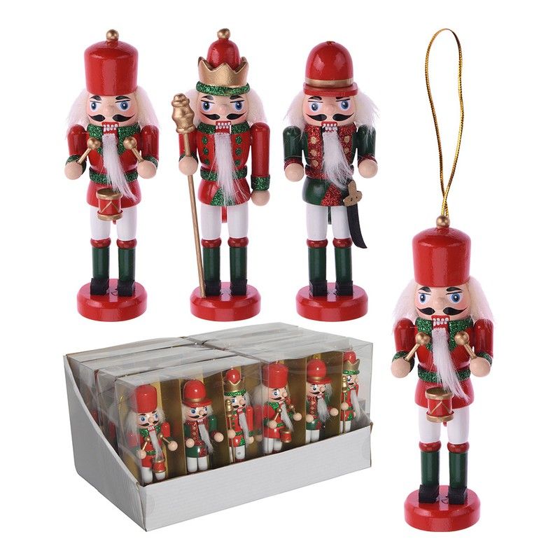 Figuras de cascanueces navideños en caja y colgante