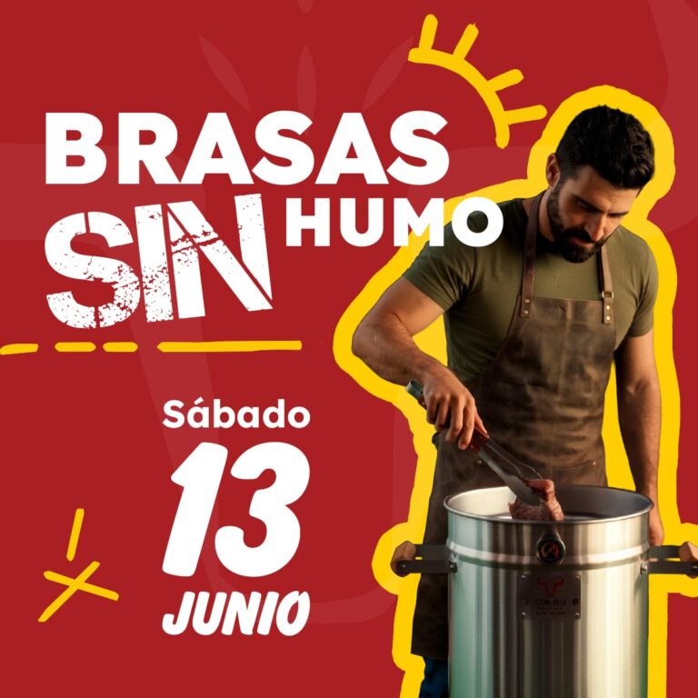 Hombre cocinando carne en brasas sin humo