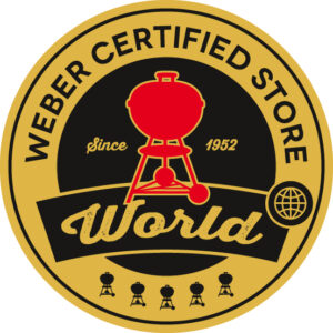 Logotipo circular Weber Certified Store con parrilla roja