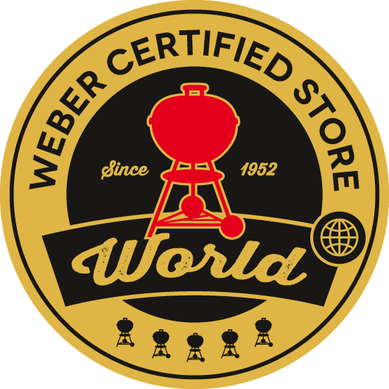 Logotipo circular Weber Certified Store con parrilla roja
